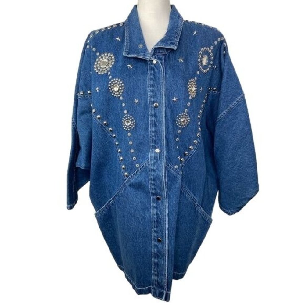 Vintage 80’s Michelle ladies blue denim oversized jean jacket medium